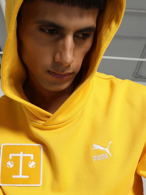 Puma Yellow Sizzle Cotton Regular Fit Printed Hooded Sweatshirt