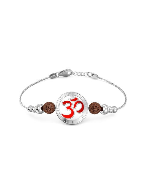 Rudraksha Silver Daimond Ganesh Tripel Line Bracelet - Prinjal