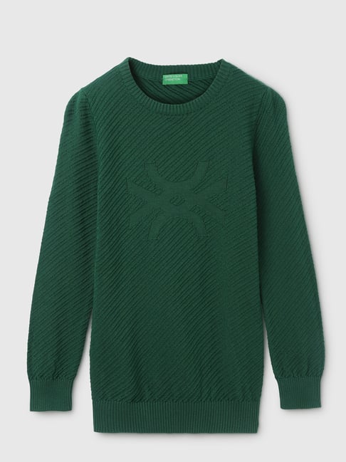 United Colors of Benetton Kids Green Self Design Full Sleeves Sweater