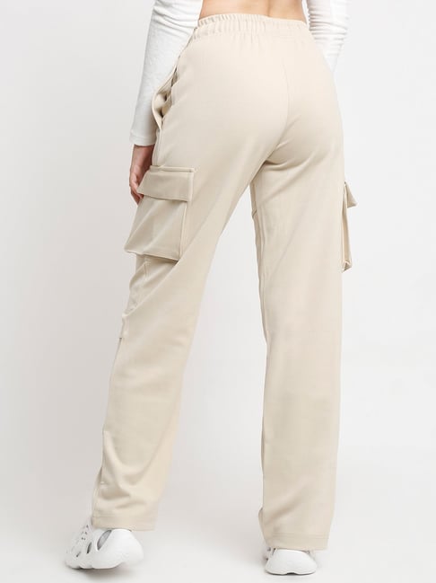 Women Beige Bell Bottom 4-Way Stretch Pants