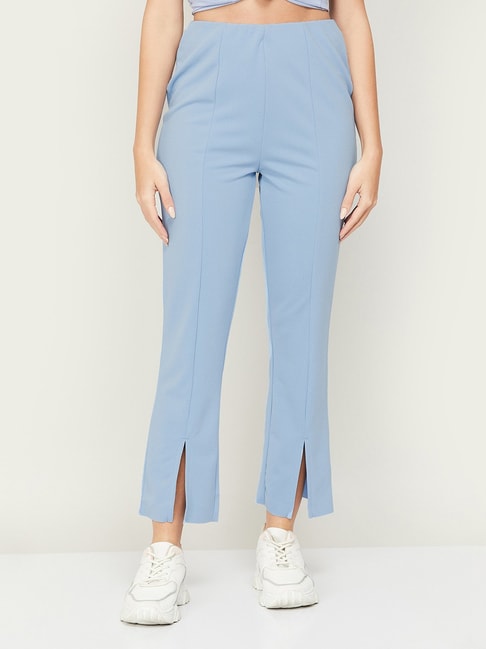 Sky Blue Bell Bottom Stretch Trousers For Women – The Ambition Collective