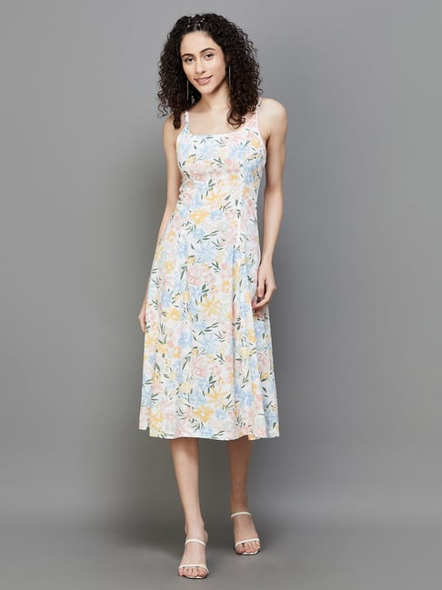 Yellow Floral Print Modal Satin A-Line Maxi Dress-MAX105