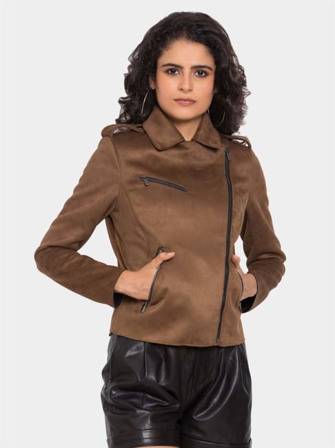 Leather & Suede Jackets in the color beige for Women on sale | FASHIOLA.in