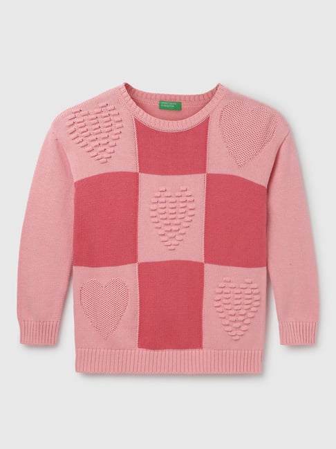 United Colors of Benetton Kids Pink Self Design Full Sleeves Sweater
