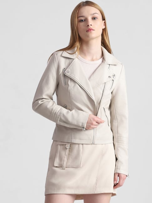 Buy Only Beige Regular fit Biker Jacket for Women Online Tata CLiQ