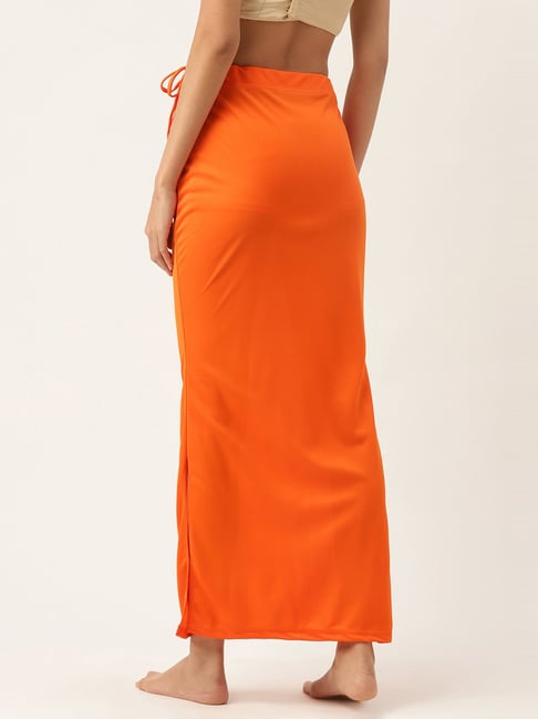 Buy Orange Shapewear Saree Petticoat In Cotton Lycra With Elastic Waistband  And Slit