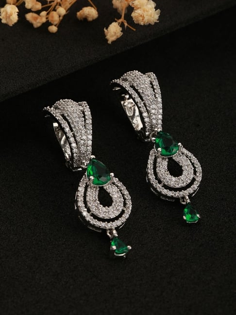 Buy Pista Green Premium Quality Designer American Diamond Fancy Long  Earrings Online From Surat Wholesale Shop.