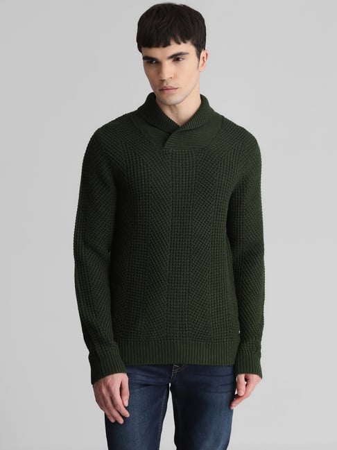 Buy Jack & Jones Dark Green Slim Fit Shawl Collar Sweater for Men's Online  @ Tata CLiQ