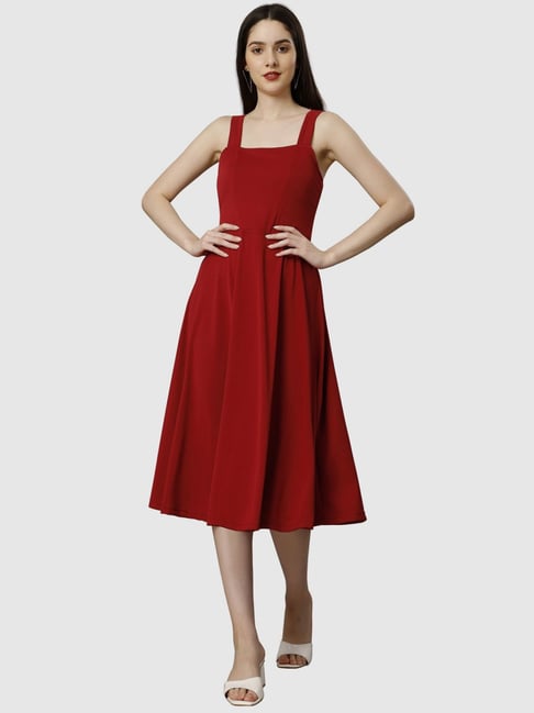 Buy AARA Women's Polyester A-Line Midi Casual Night Out Dress  (2020086_Maroon_S) at Amazon.in