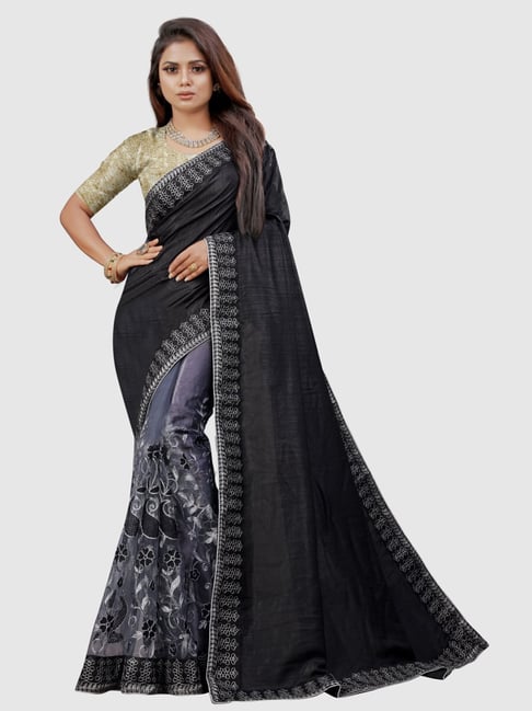 Shop online Grey & Black Printed Saree with Designer Border Saree with  Blouse & Get Big Coupon Code Inside the page – Lady India