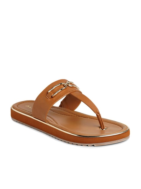 Tan leather flip flops hot sale