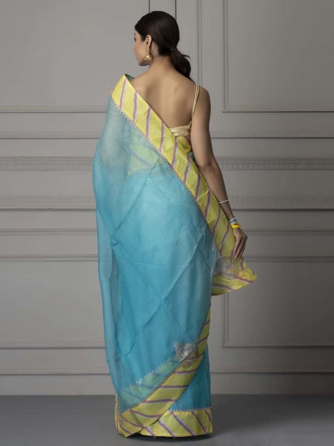 Buy JAY KHODIYAR ART Woven Kanjivaram Pure Silk Yellow, Light Blue Sarees  Online @ Best Price In India | Flipkart.com