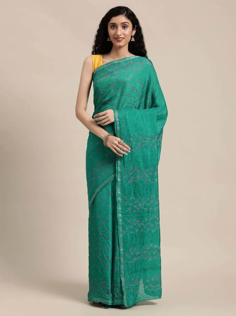 Geroo Jaipur Green Silk Printed Saree With Unstitched Blouse-picture-35