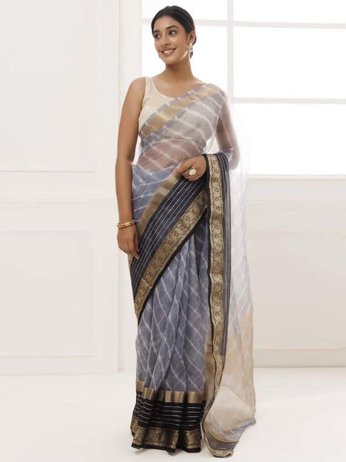 Buy Blue Saree Linen Tissue Hand A Sea Of Sparkles With Blouse For Women by  Kyra By Nina + Deepika Online at Aza Fashions.