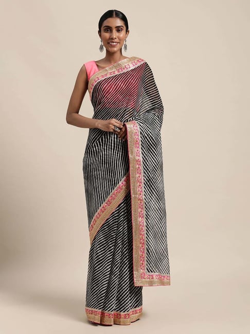 Geroo Jaipur Black & Pink Embroidered Saree With Unstitched Blouse-picture-38