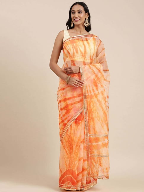 Geroo Jaipur Orange Printed Saree With Unstitched Blouse-picture-37