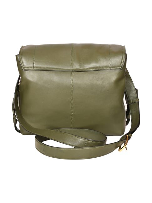 Olive green leather store crossbody bag