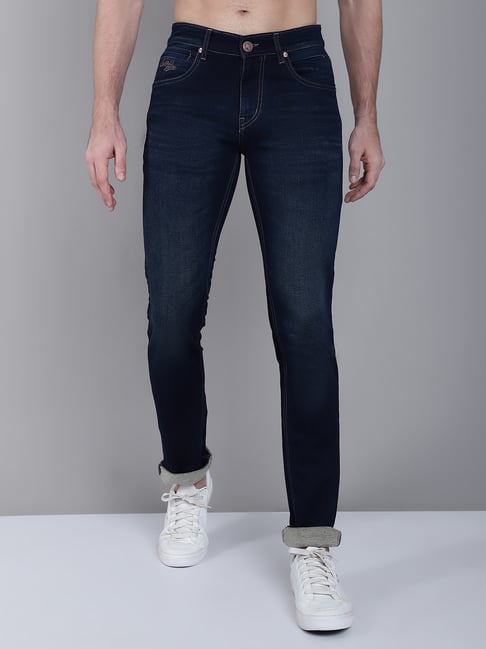 Cantabil Blue Regular Fit Lightly Washed Jeans-image-30