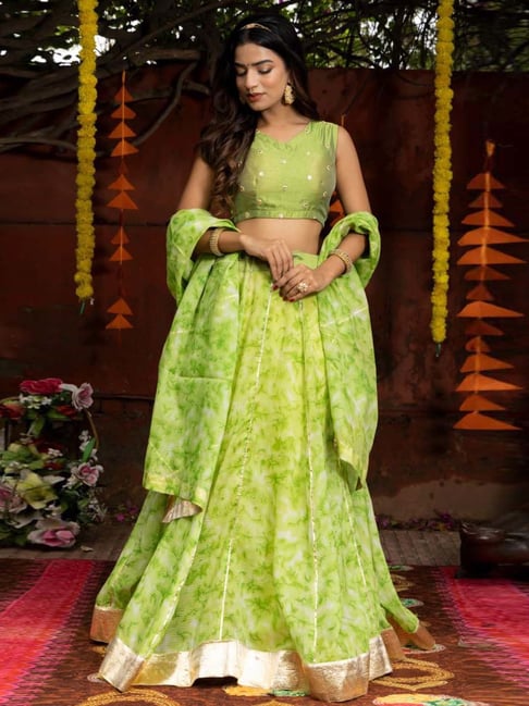 Mint Green Lehenga & Blouse In Crape With Floral Handwork And A Matchi –  Akashi designer studio