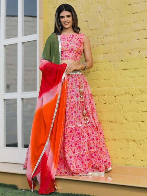 Gorgeous Parrot Green And Pink Banarasi Designer Embroidery Lehengas –  Rushini