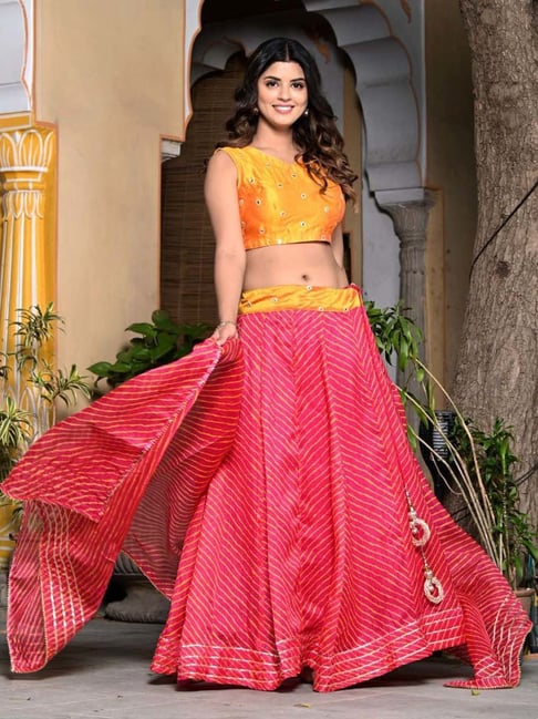 Orange and Hot Pink Embroidered Raw Silk Lehenga | Ropa india, Ropa, India