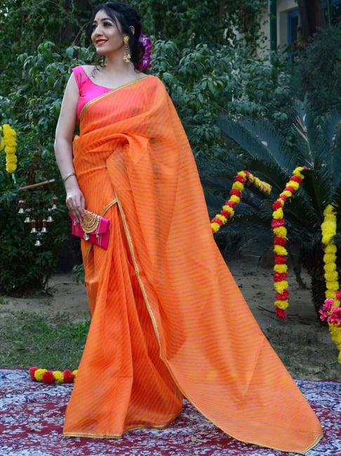 Orange silk saree with blouse 111