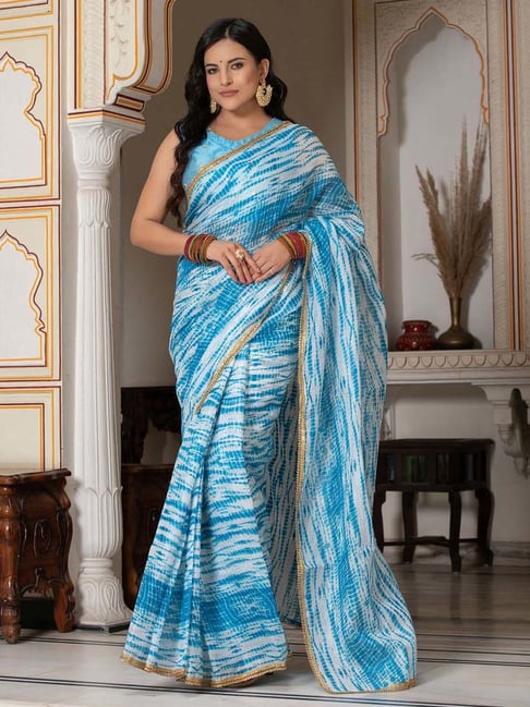 Buy Misha Boutique Bollywood Sky Blue Colour Handloom Cotton Saree With  Blouse Piece