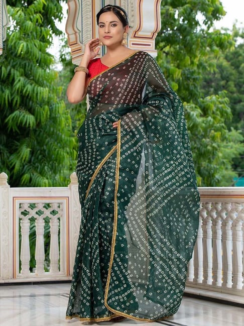 Buy ANNI DESIGNER Women's Green Color Chiffon Printed Saree Border Lace  With Blouse Piece(BANDHANI PATCH GREEN_Free Size) at Amazon.in