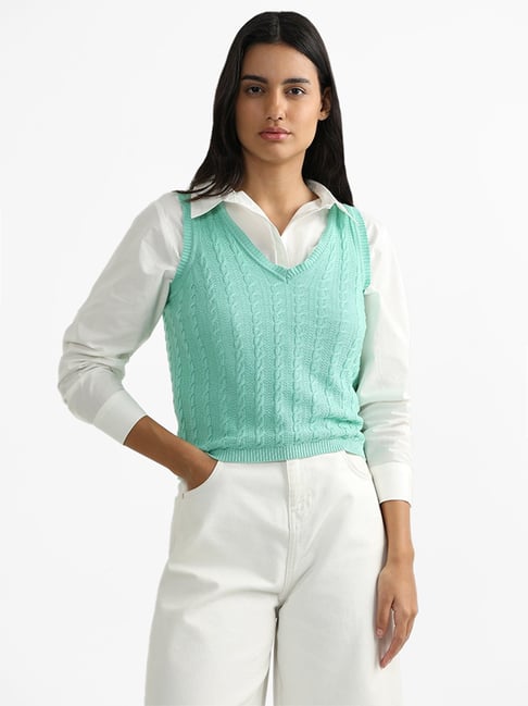 Nuon by Westside Patterned Knit Mint Green Sweater Vest