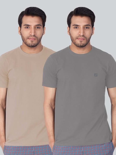 lux nitro ecru & grey regular fit t-shirt pack of - 2