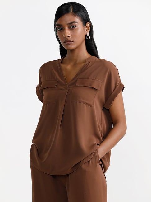 Wardrobe by Westside Plain Brown Top