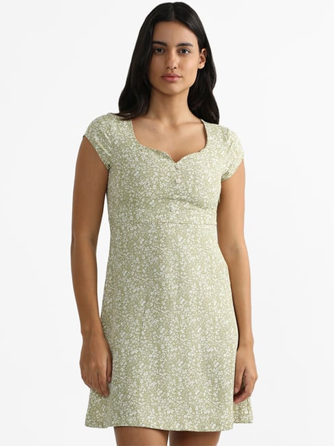 westside olive green dress Nuon by Westside Plain Olive-Colored Dress