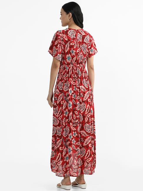 LOV by Westside Red Floral Printed High Low Dress
