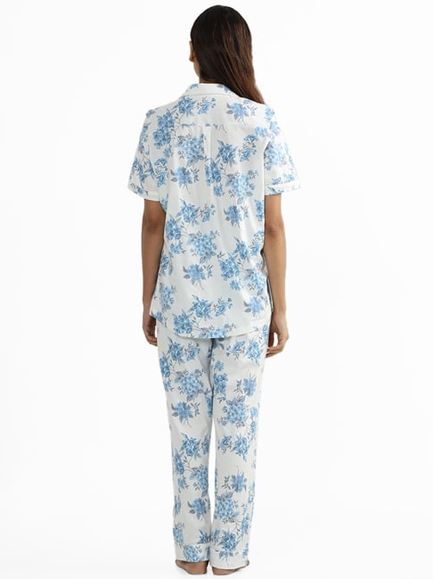 Wunderlove Sleepwear by Westside Floral White Sleep Shirt with Pyjamas