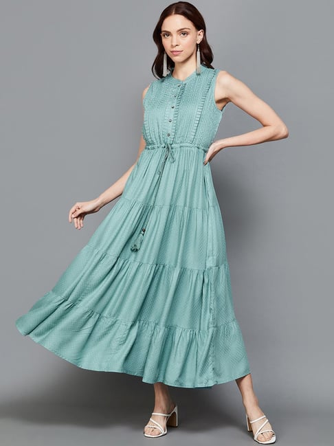 Colour Me by Melange Green Self Pattern Maxi Dress