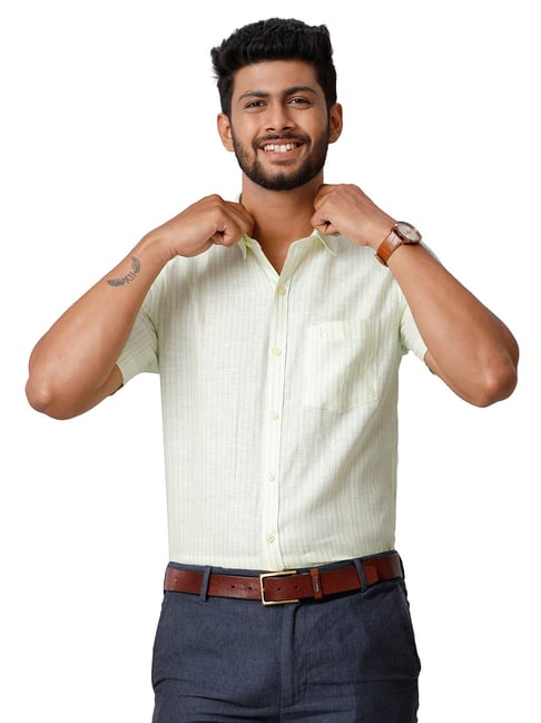 Buy RAMRAJ Men's Green Solid Cotton Blend Full-length Sleeve Shirt Online  at Best Prices in India - JioMart.