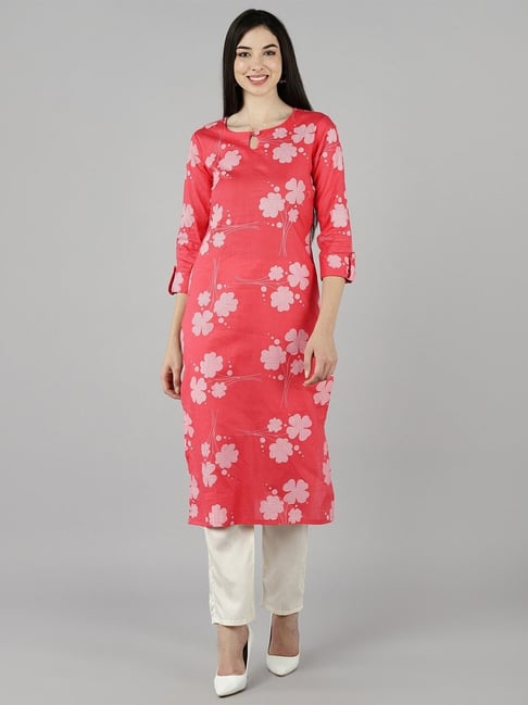 Vaamsi Pink Cotton Printed Straight Kurta-picture-42