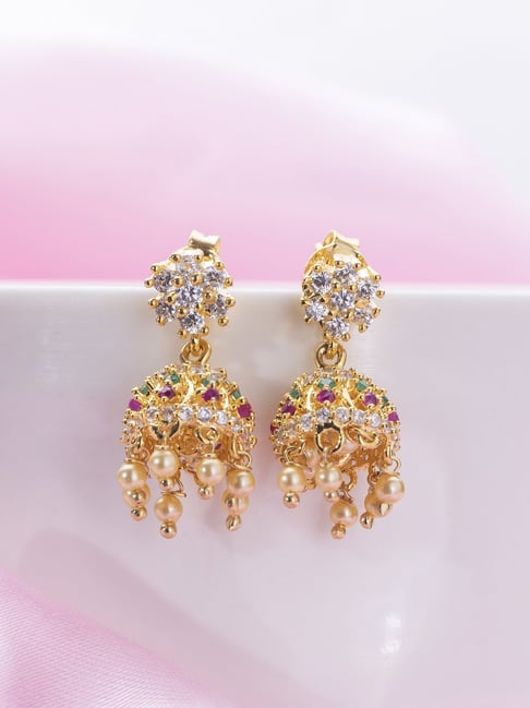 Carlton London 18Kt Gold Plated Drop Earrings with dangling CZ – Carlton  London Online