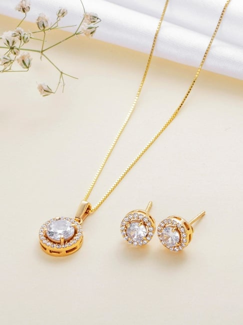 Diamond solitaire necklace store and earring set