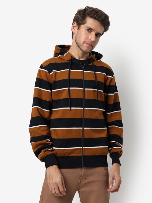 Campus Sutra Multi Cotton Regular Fit Striped Hooded Sweatshirt-picture-41