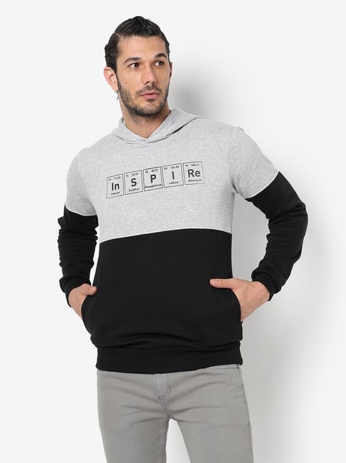 Campus Sutra Grey & Black Cotton Regular Fit Colour Block Sweatshirt-picture-10