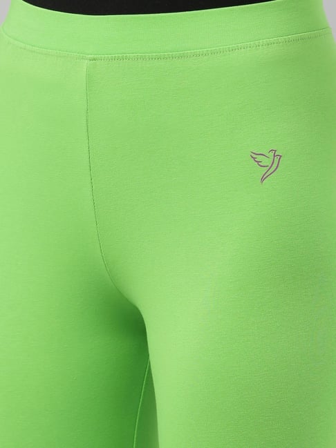 TWIN BIRDS Green Cotton Full Length Leggings