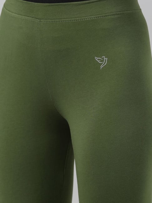 Buy TWIN BIRDS Green Cotton Full Length Leggings for Women Online