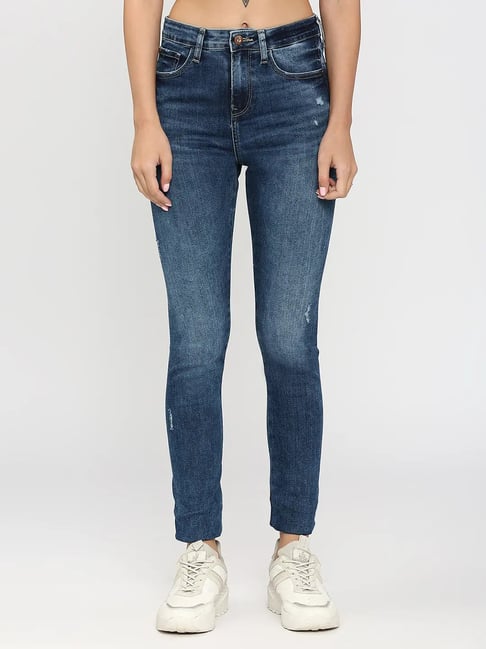 Spykar Blue Cotton Distressed Mid Rise Jeans-picture-30