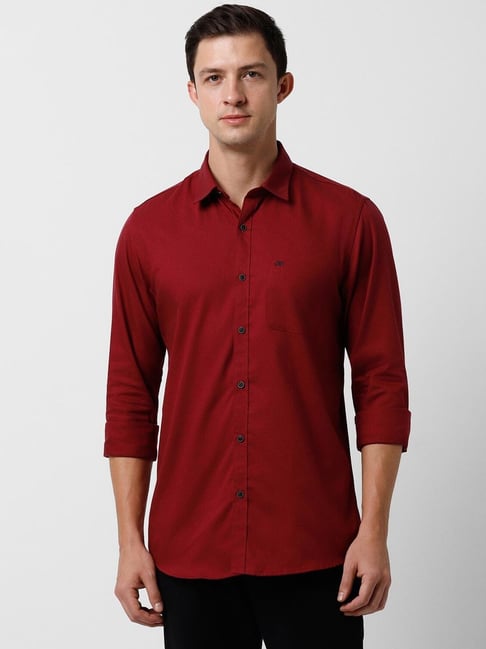 Buy Peter England Casuals Maroon Cotton Slim Fit Shirt for Mens
