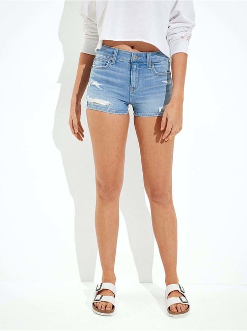 Buy American Eagle Outfitters Blue Cotton Mid Rise Denim Shorts for Women  Online @ Tata CLiQ