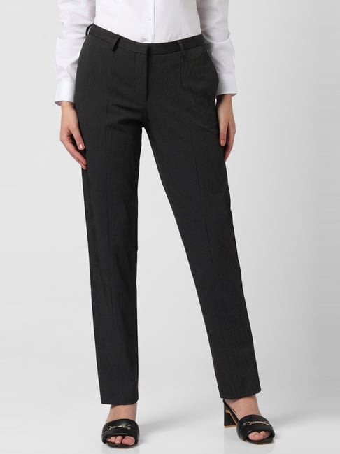 Buy Van Heusen Black Mid Rise Formal Trousers for Women Online @ Tata CLiQ