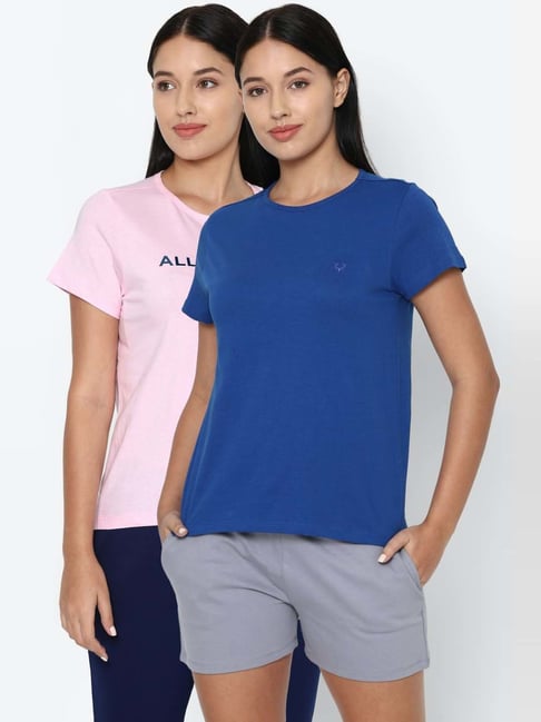 Allen Solly Blue & Pink Cotton T-Shirt - Pack Of 2