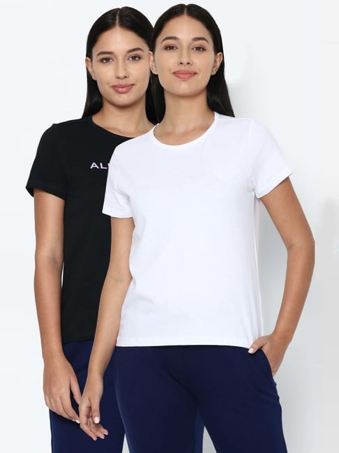 Allen Solly White & Black Cotton T-Shirt - Pack Of 2