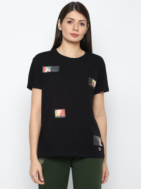 Buy Allen Solly Black Cotton Printed T-Shirt for Women Online